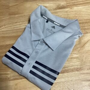 Mens Adidas Striped Short Sleeve Golf Polo- Gray/Black- Large